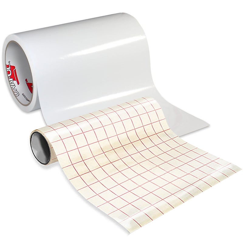 ORACAL 651 Gloss White Adhesive Craft Vinyl 12" Roll for Cameo, Cricut & Silhouette Including Free Roll of Clear Transfer Paper (12" x 15ft) - Image 1